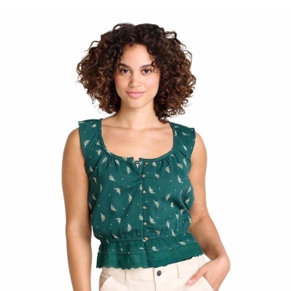 Toad & Co Organic Cotton Green Floral Tank Top Size L Vacation - Picture 2 of 8